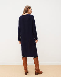 Gilet long à poches en cachemire - Marine