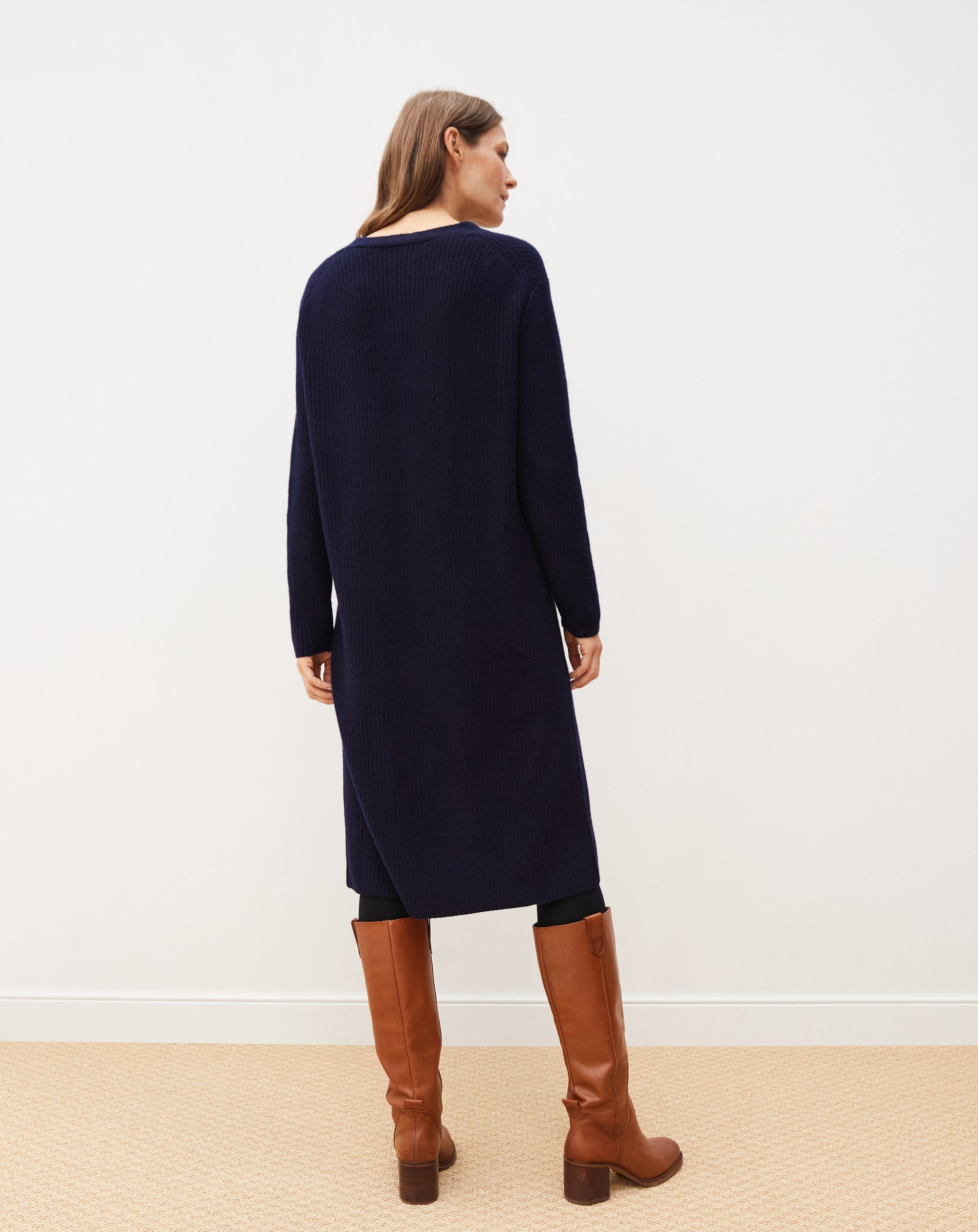 Gilet long à poches en cachemire - Marine