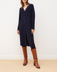 Gilet long à poches en cachemire - Marine