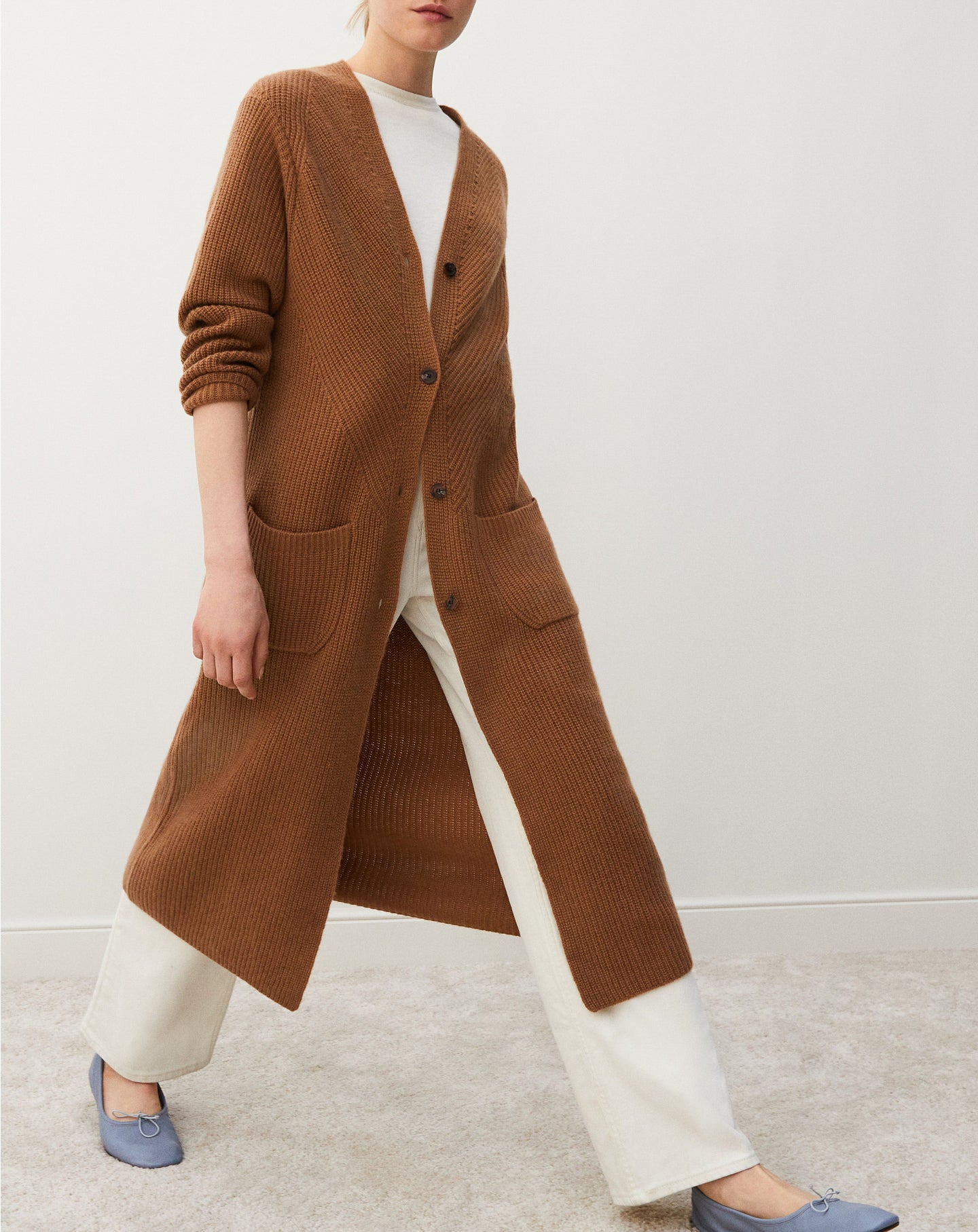 Gilet long à poches en cachemire - Vicuna