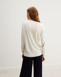 Cashmere flower print V-neck jumper - Natural