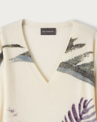 Cashmere flower print V-neck jumper - Natural