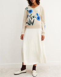 Intarsia wild thistle cashmere loose V-neck jumper - Oats