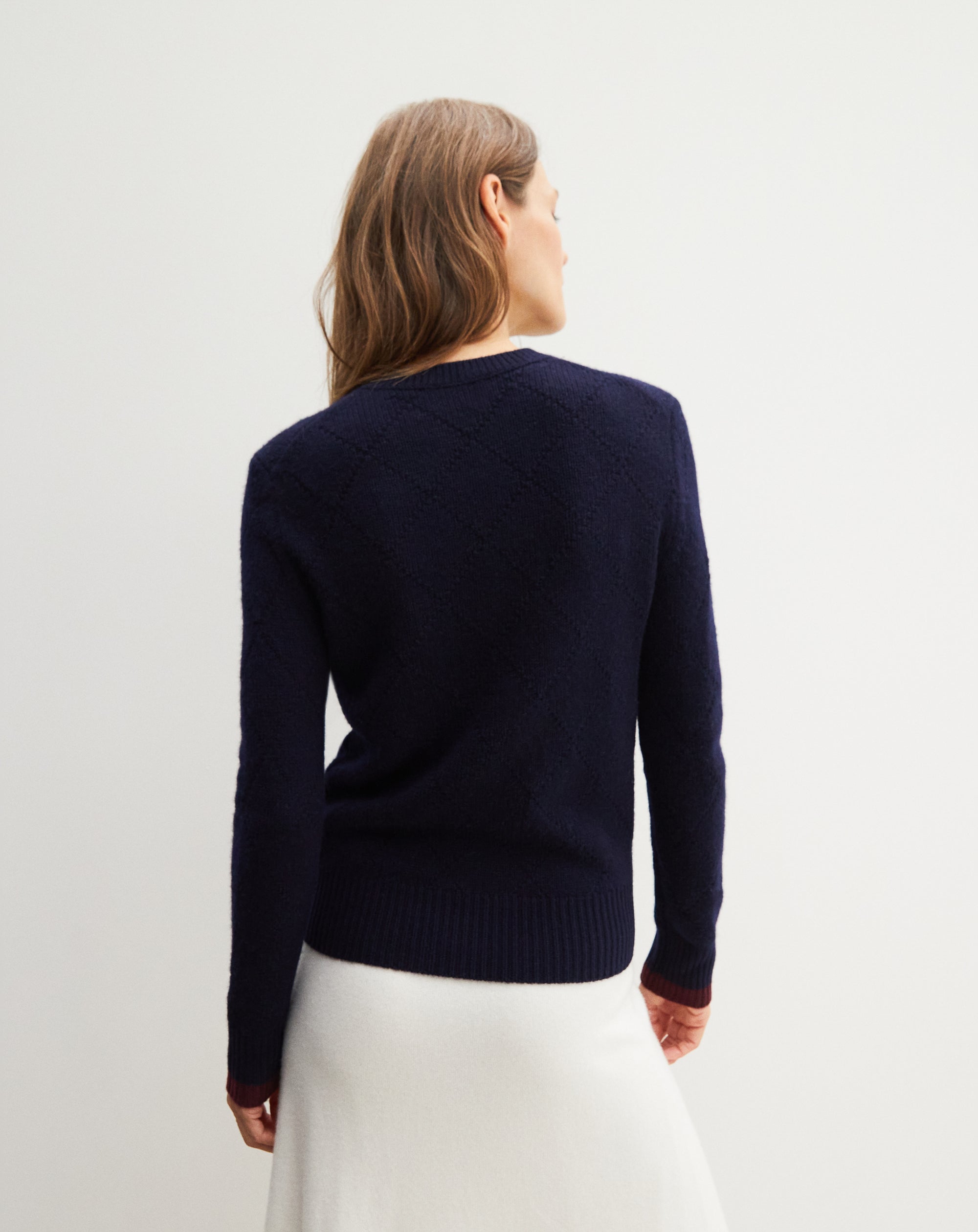 Pull ras de cou Intarsia argyle place en cachemire - Marine