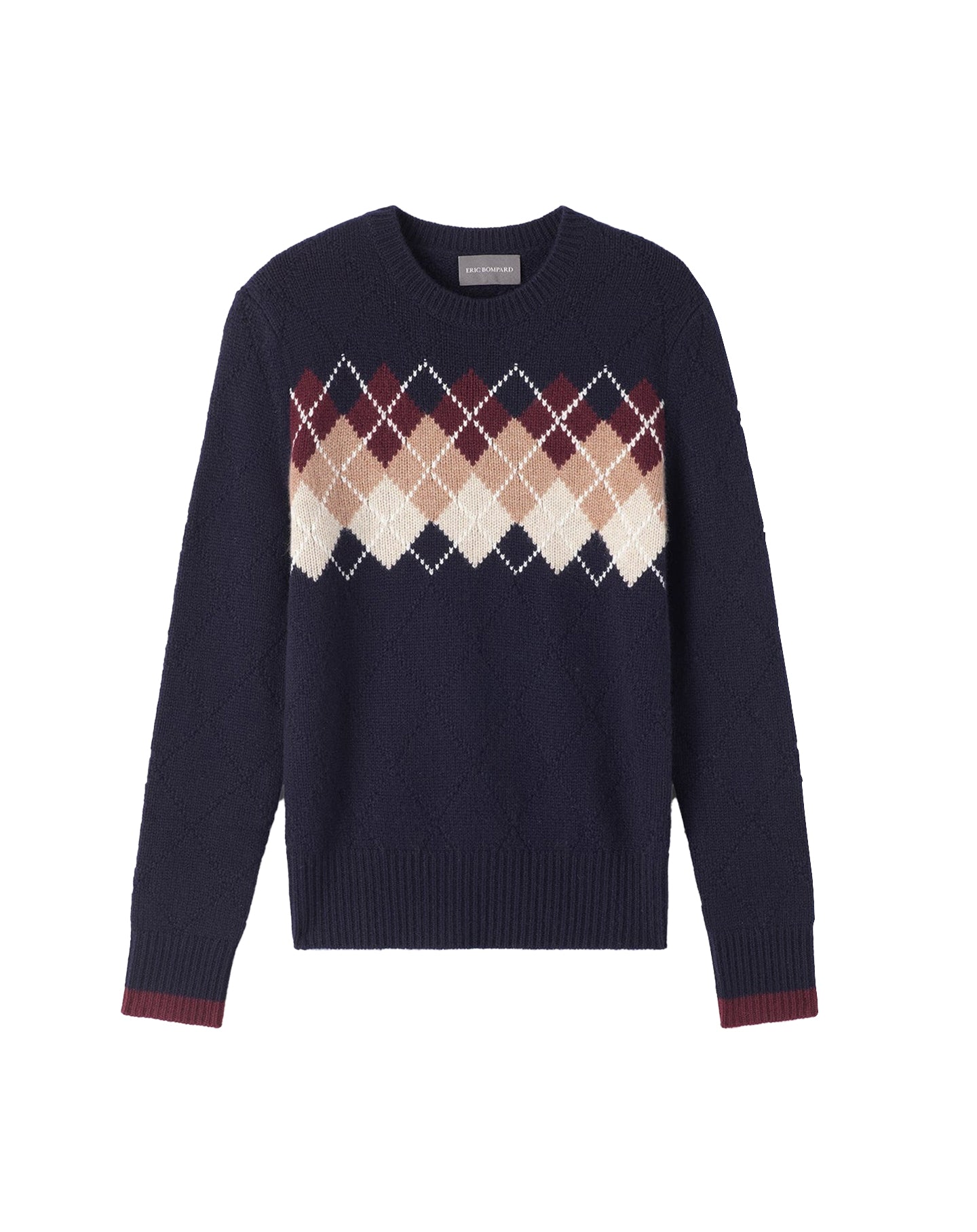 Pull ras de cou Intarsia argyle place en cachemire - Marine