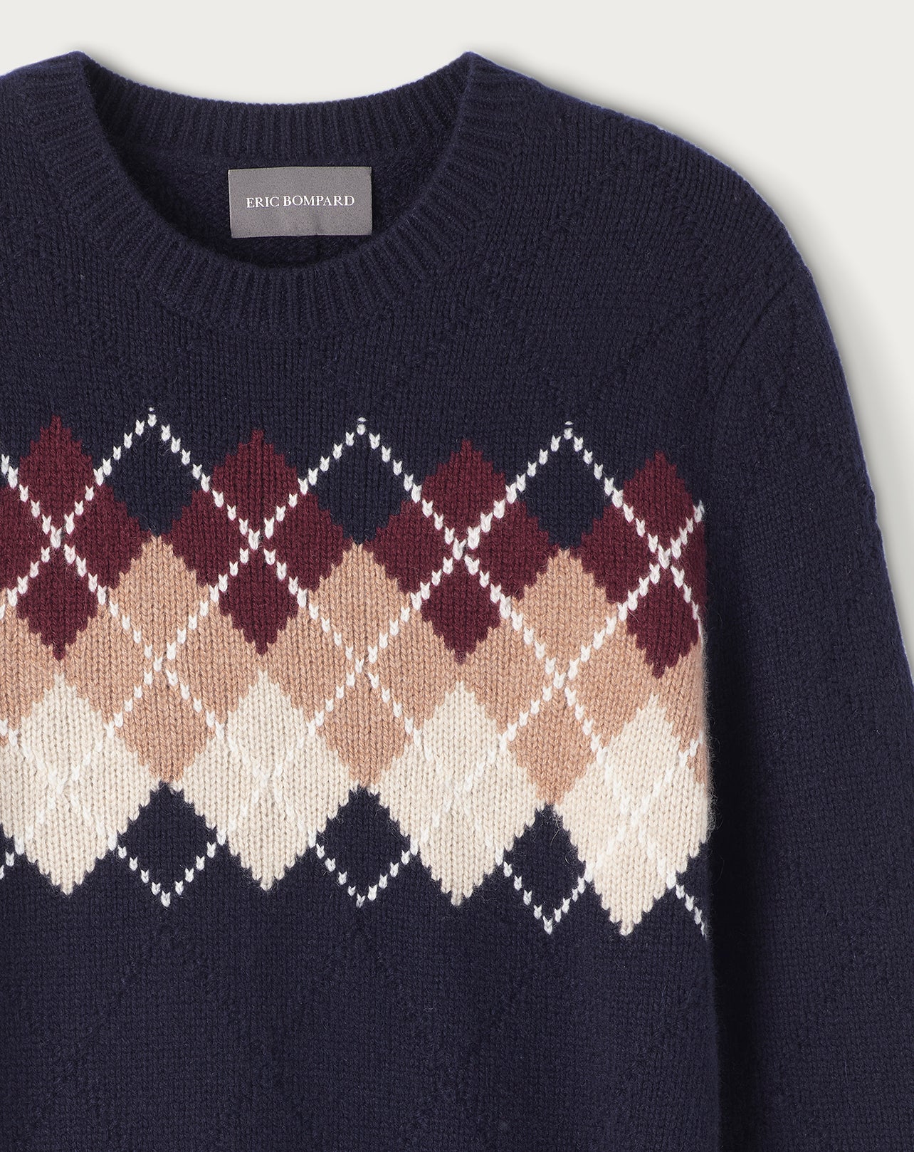 Pull ras de cou Intarsia argyle place en cachemire - Marine