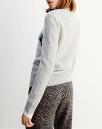 Pull ras de cou Intarsia argyle place en cachemire - Gris Argenté