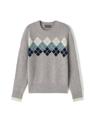 Pull ras de cou Intarsia argyle place en cachemire - Gris Argenté