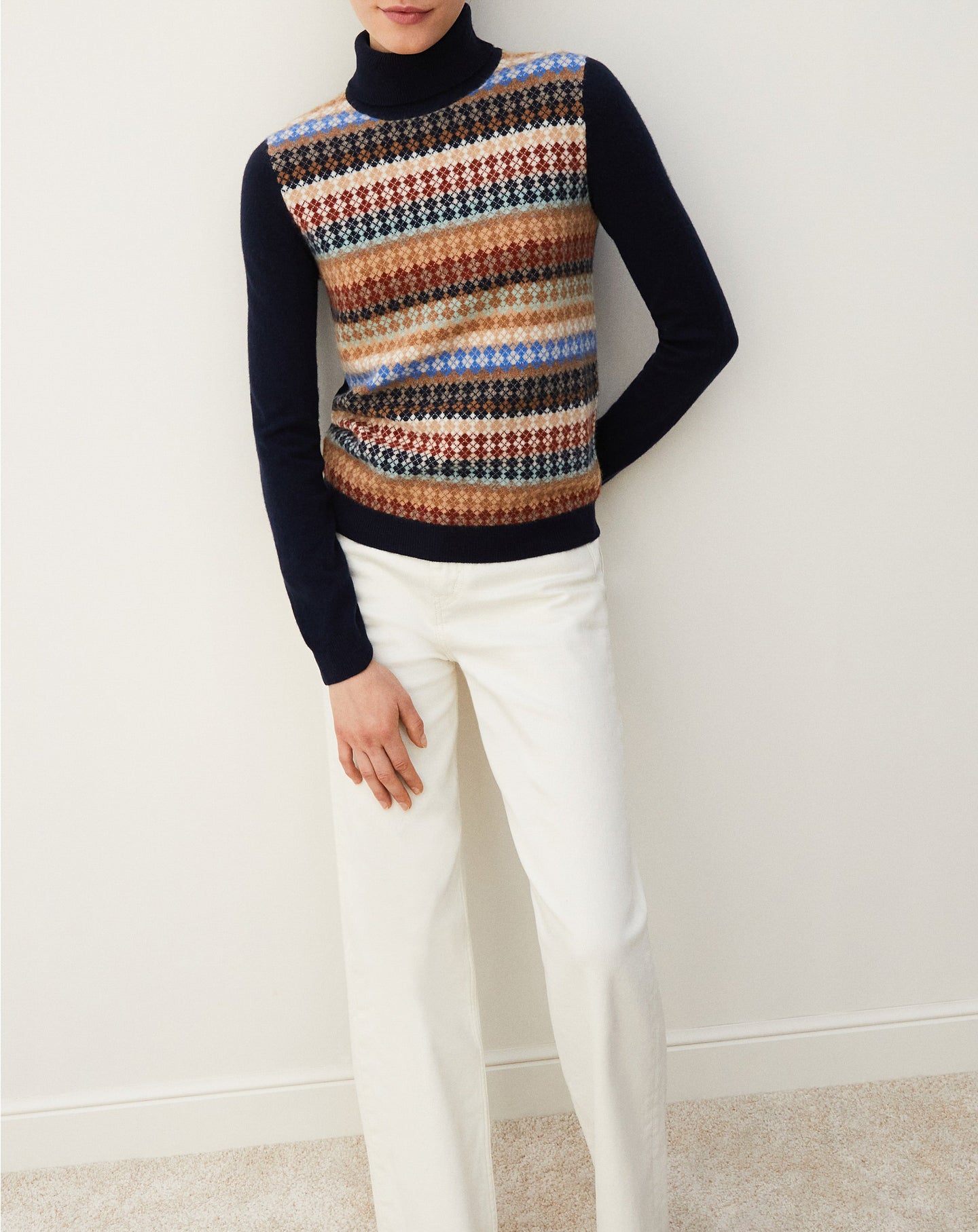 Argyle cashmere micro jacquard turtleneck jumper - Navy