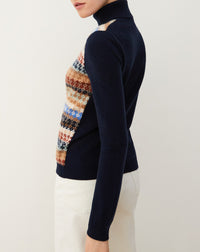 Argyle cashmere micro jacquard turtleneck jumper - Navy