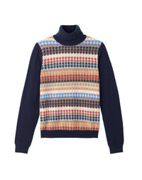 Argyle cashmere micro jacquard turtleneck jumper - Navy