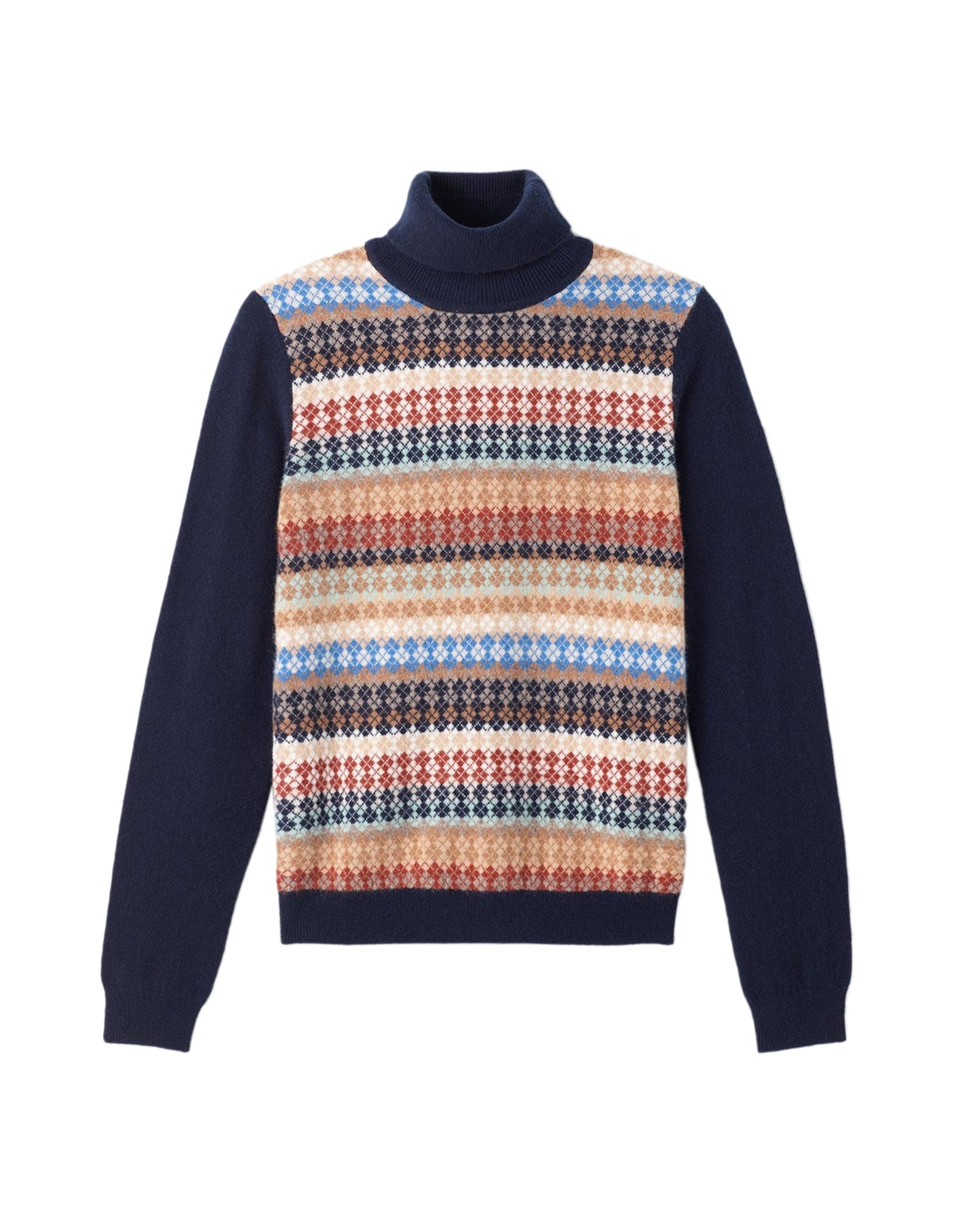 Argyle cashmere micro jacquard turtleneck jumper - Navy