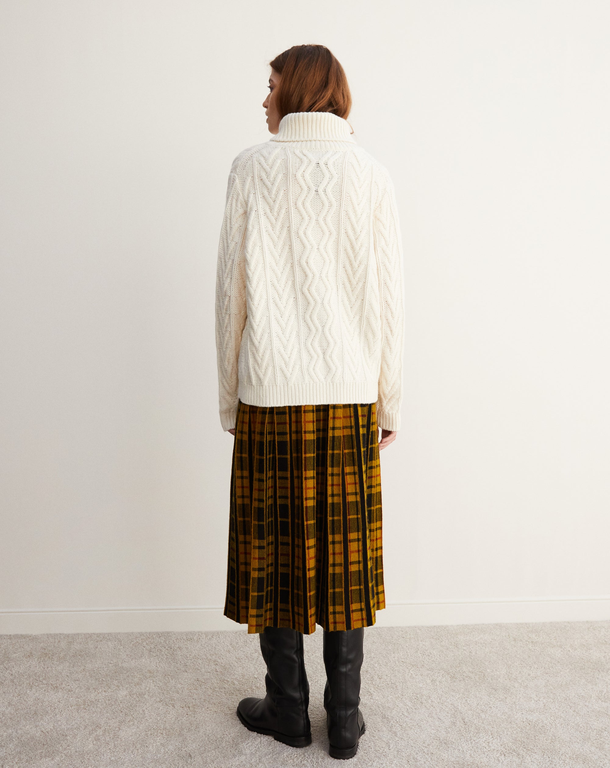 Pull col roulé ample géométrique en cachemire - Naturel