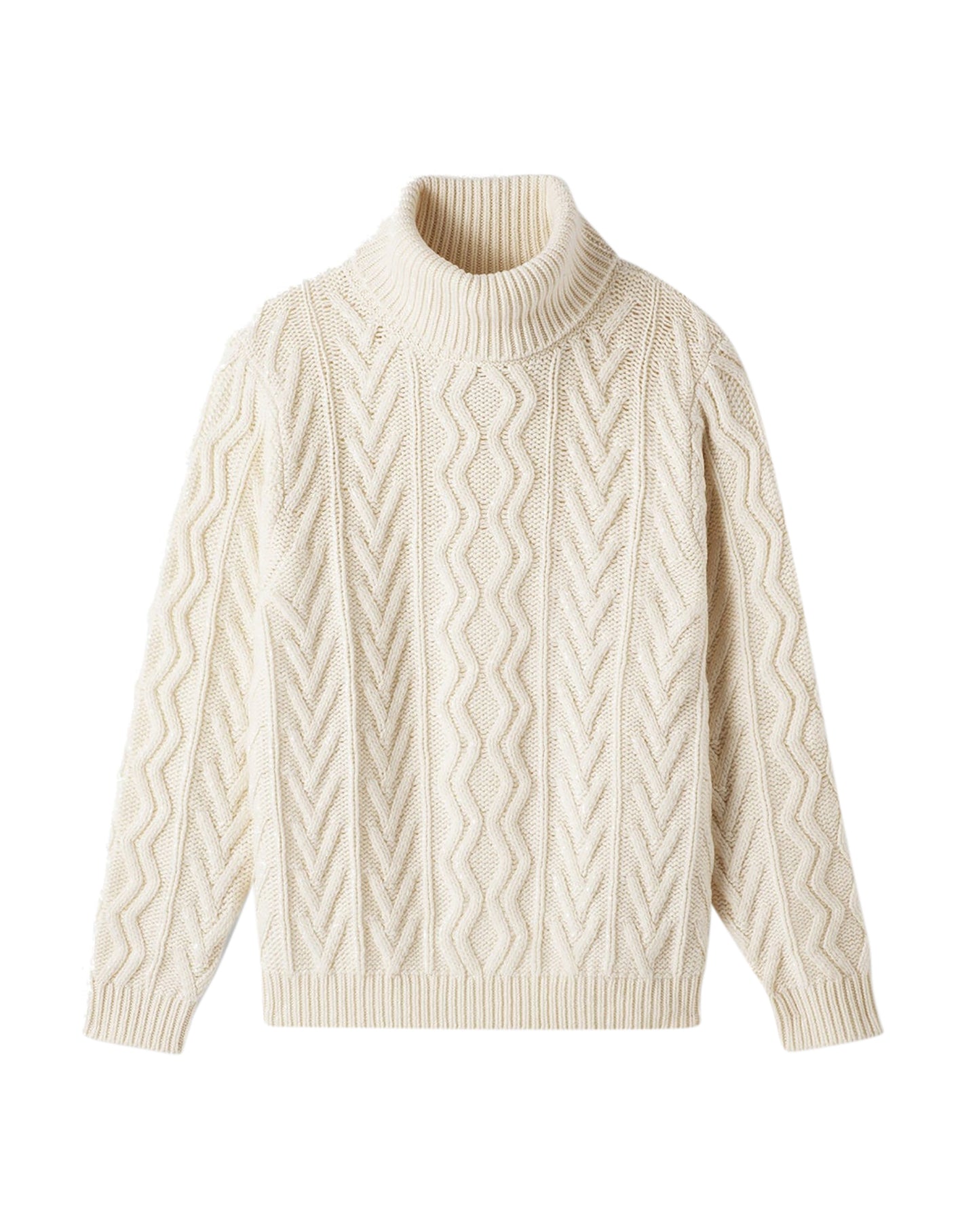 Pull col roulé ample géométrique en cachemire - Naturel
