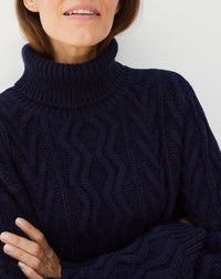 Geometric loose cashmere turtleneck jumper - Navy
