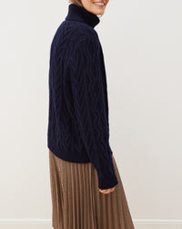 Geometric loose cashmere turtleneck jumper - Navy