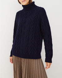Geometric loose cashmere turtleneck jumper - Navy