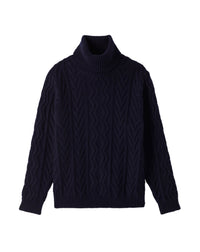 Geometric loose cashmere turtleneck jumper - Navy