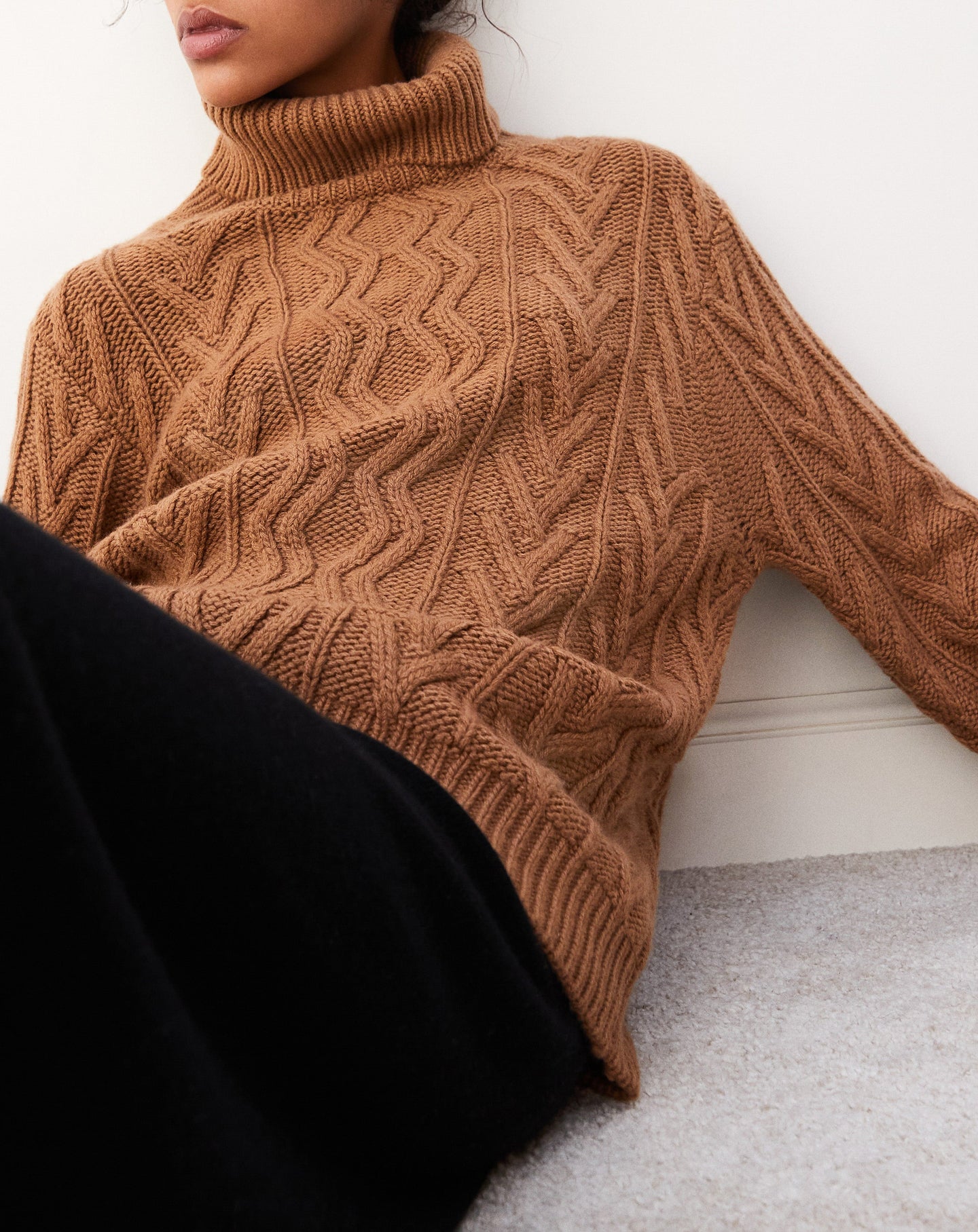 Pull col roulé ample géométrique en cachemire - Vicuna