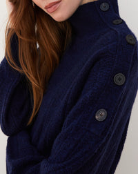 Pull col montant Guernesey en cachemire - Bleu Nocturne & Marine