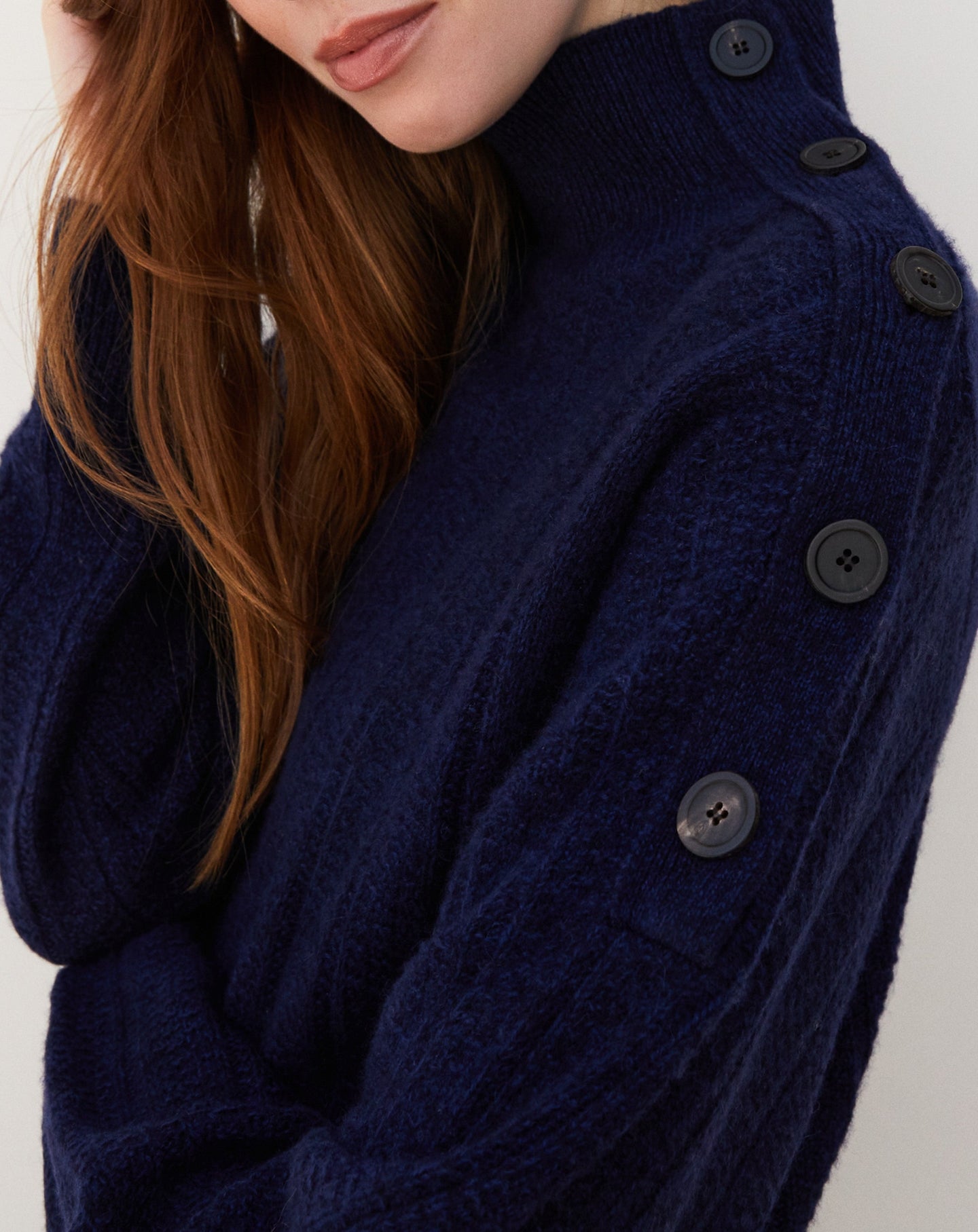 Pull col montant Guernesey en cachemire - Bleu Nocturne & Marine