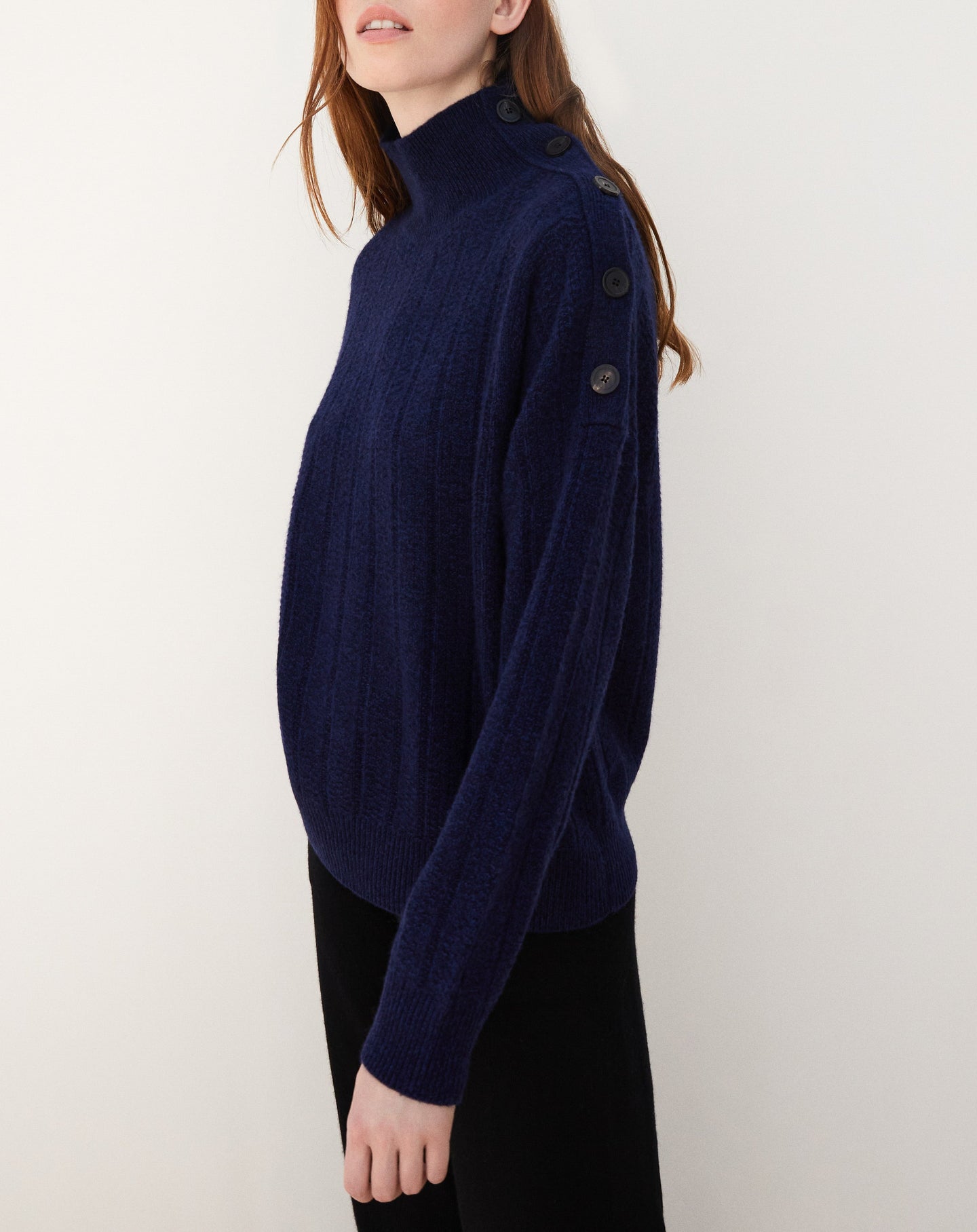Pull col montant Guernesey en cachemire - Bleu Nocturne & Marine