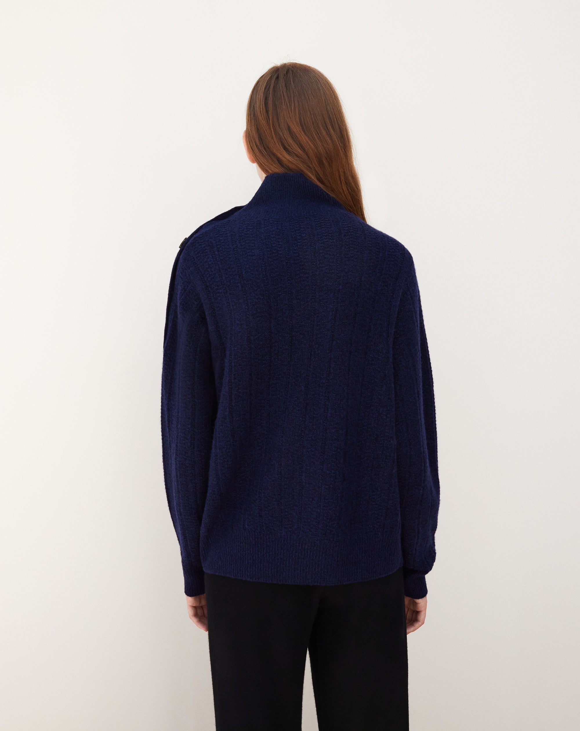 Pull col montant Guernesey en cachemire - Bleu Nocturne & Marine