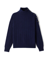Pull col montant Guernesey en cachemire - Bleu Nocturne & Marine
