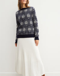 Neige cashmere jacquard collar - Navy