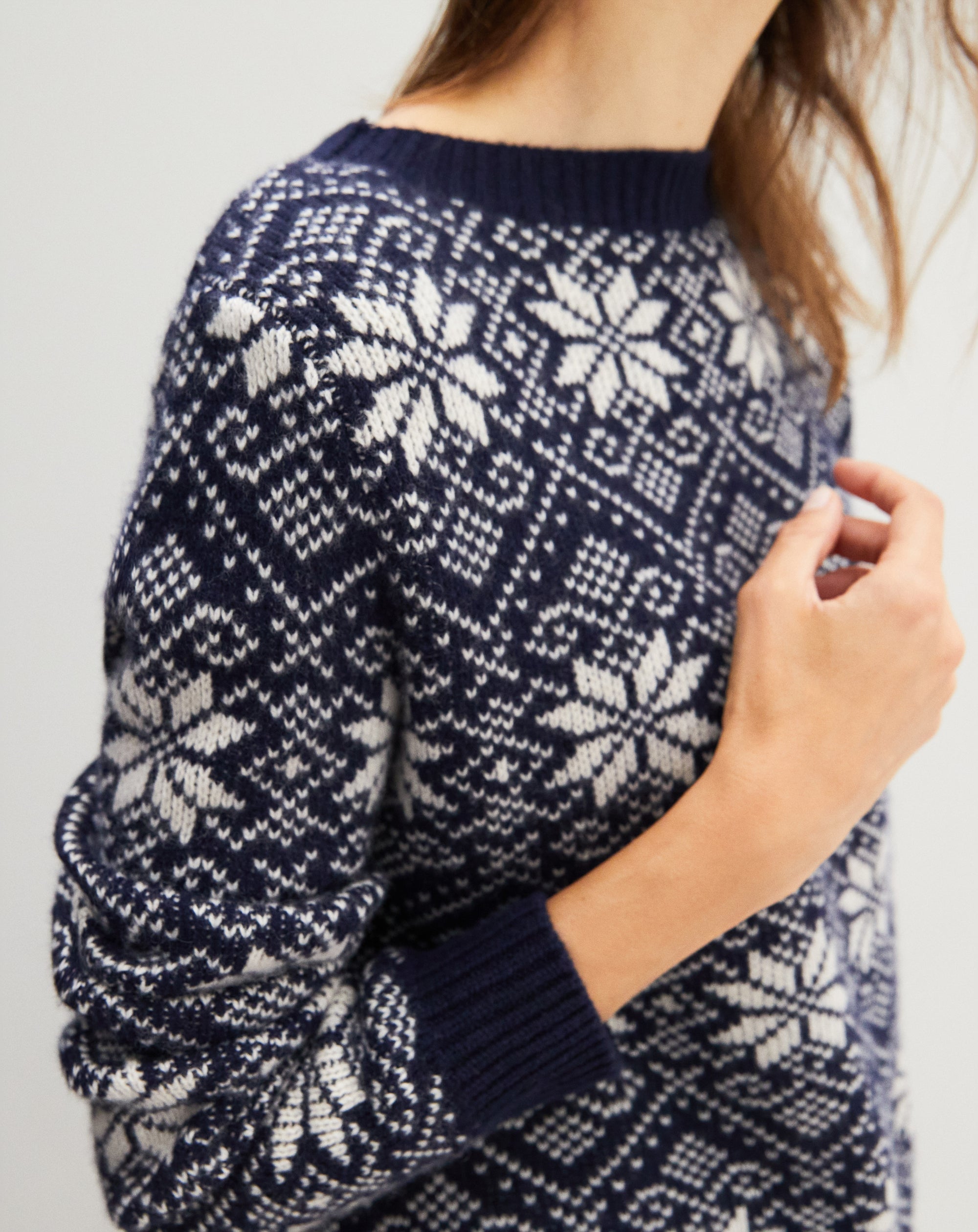 Neige cashmere jacquard collar - Navy