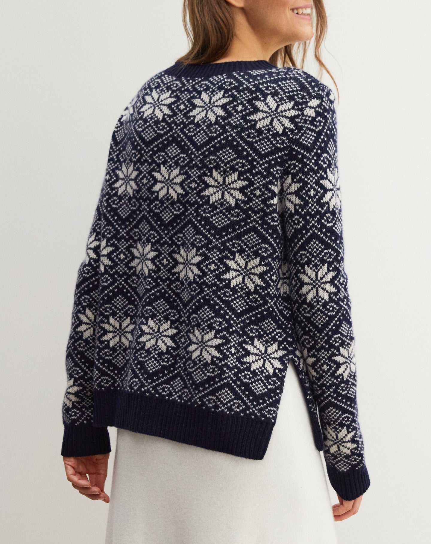 Neige cashmere jacquard collar - Navy