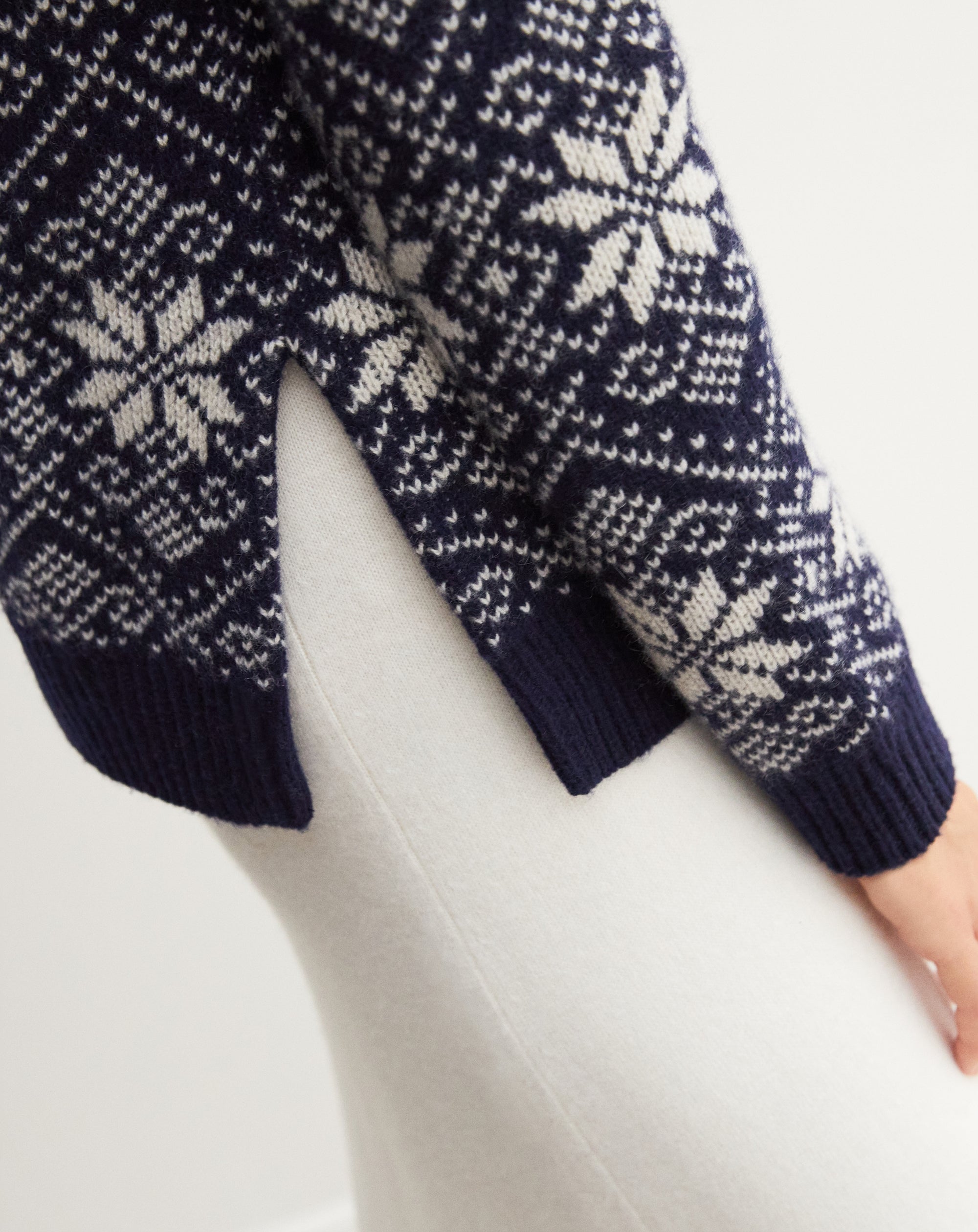 Neige cashmere jacquard collar - Navy