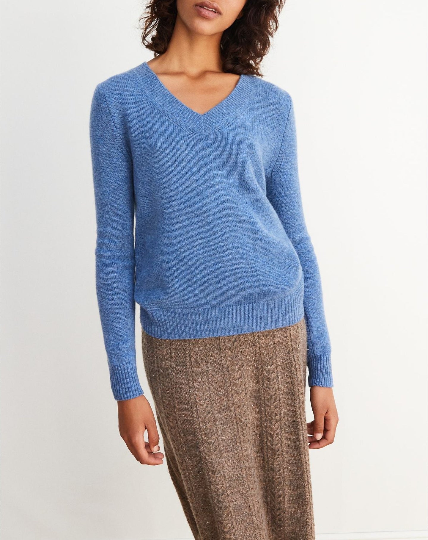 Cashmere V-neck jumper - Bleu Egée