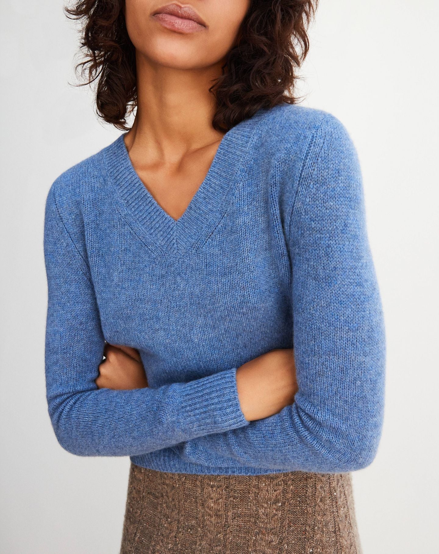 Cashmere V-neck jumper - Bleu Egée