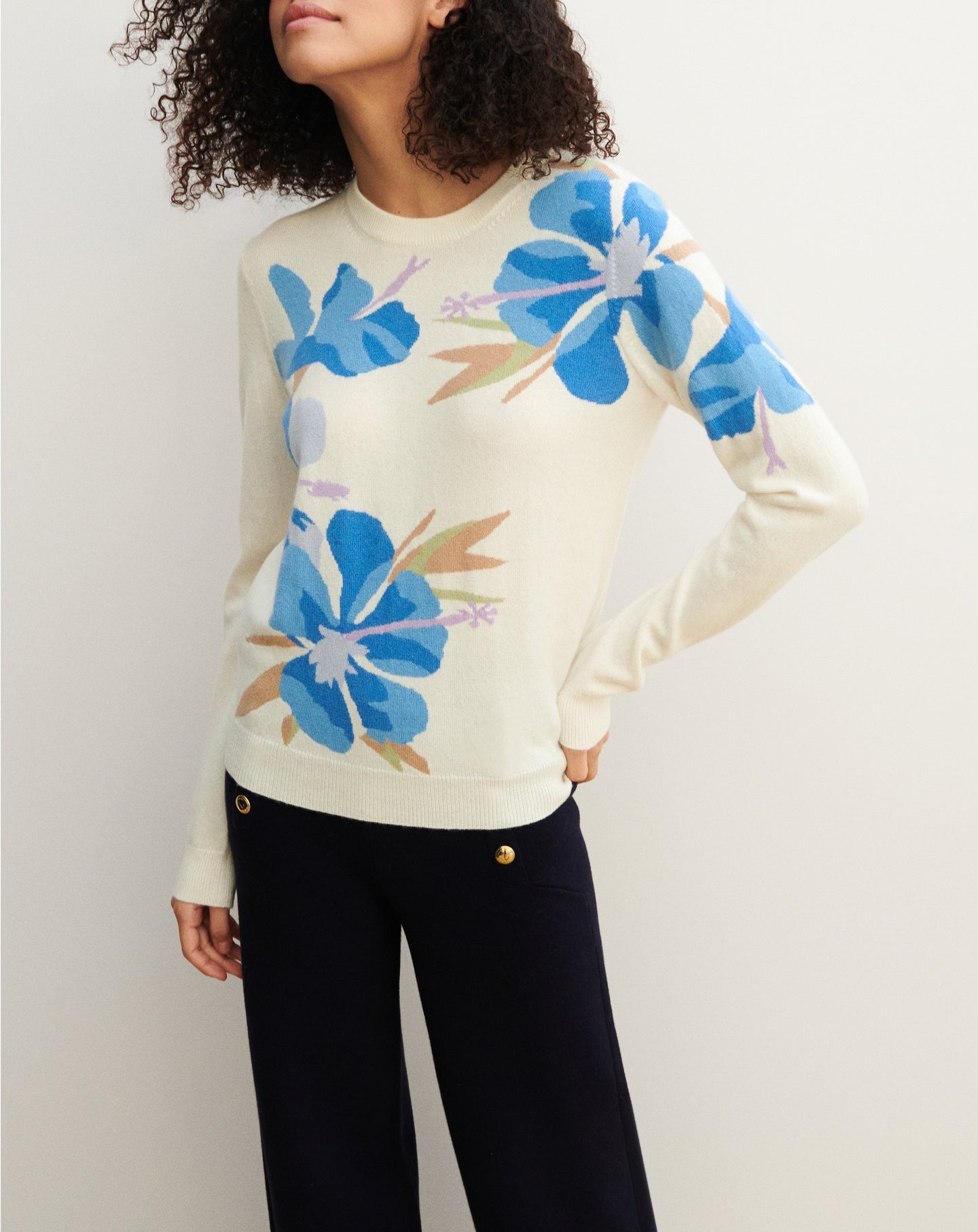 RECO90Ras de cou intarsia hibiscus - Blanc