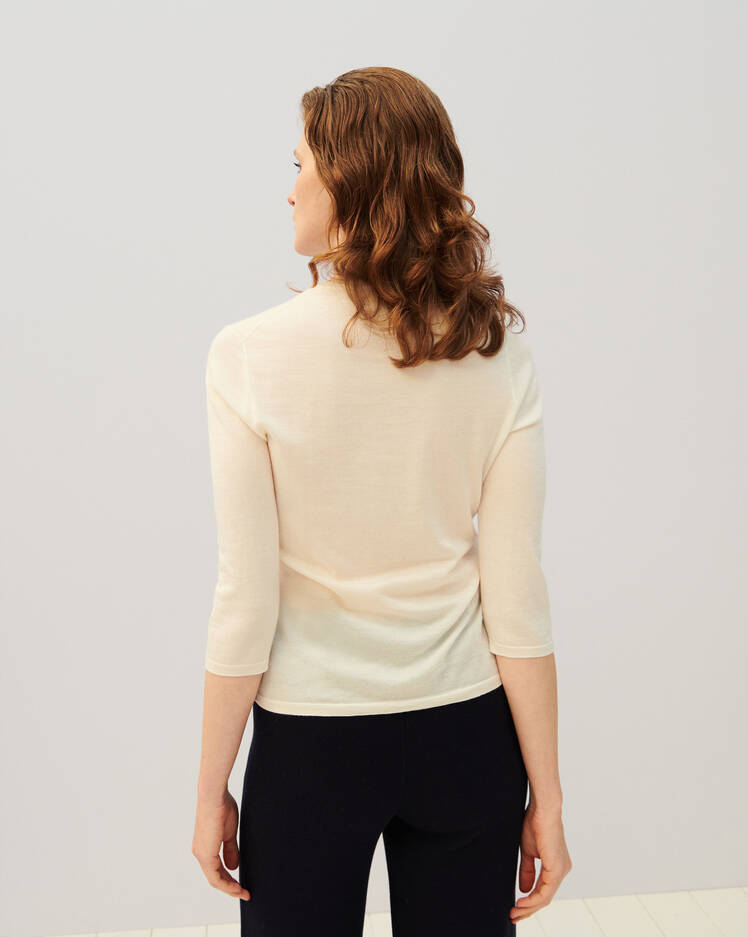 Ultra-fine cashmere 3/4-sleeve crew neck jumper - Emerald