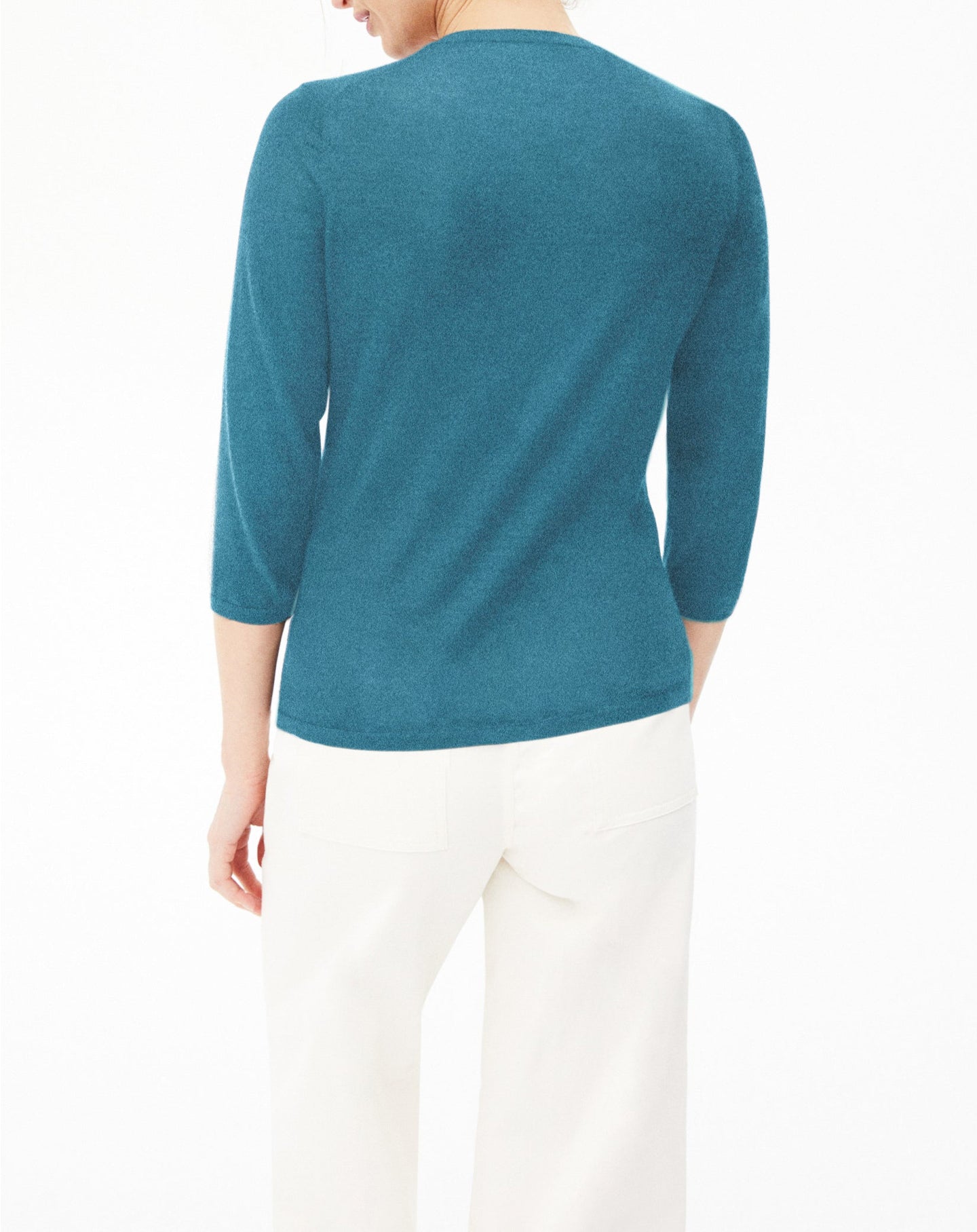 Ultra-fine 3/4-sleeve cashmere and silk crew neck jumper - Vetiver