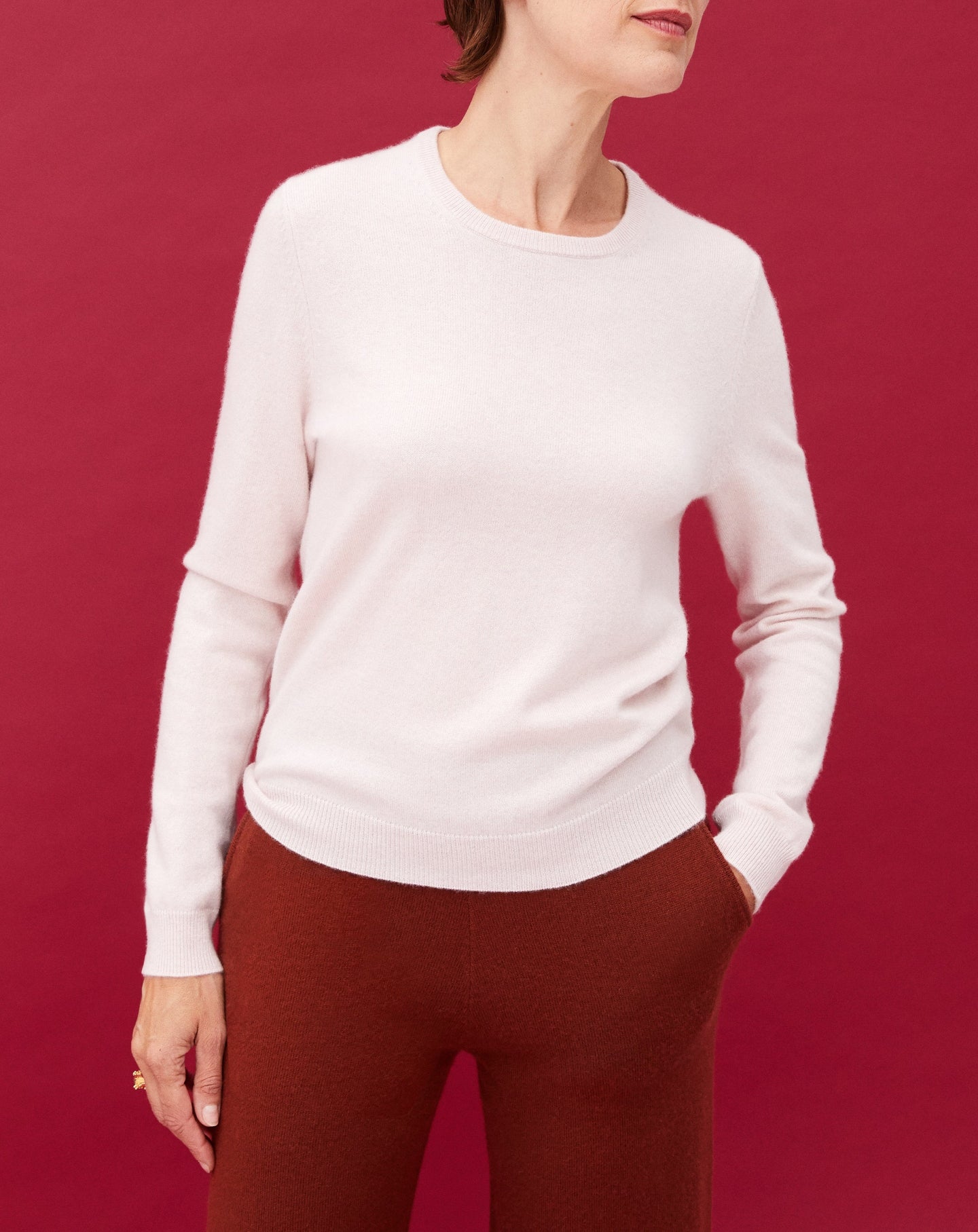 Pull ras de cou classique en cachemire - Aubepine chiné