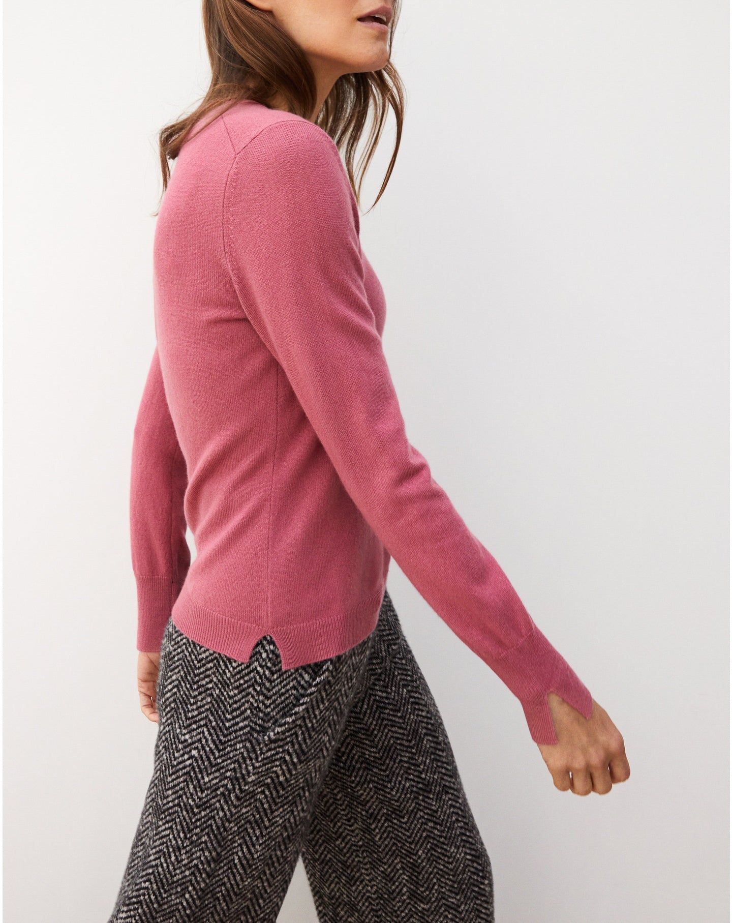 Slim-fit cashmere and silk slit jumper - Bois de Rose