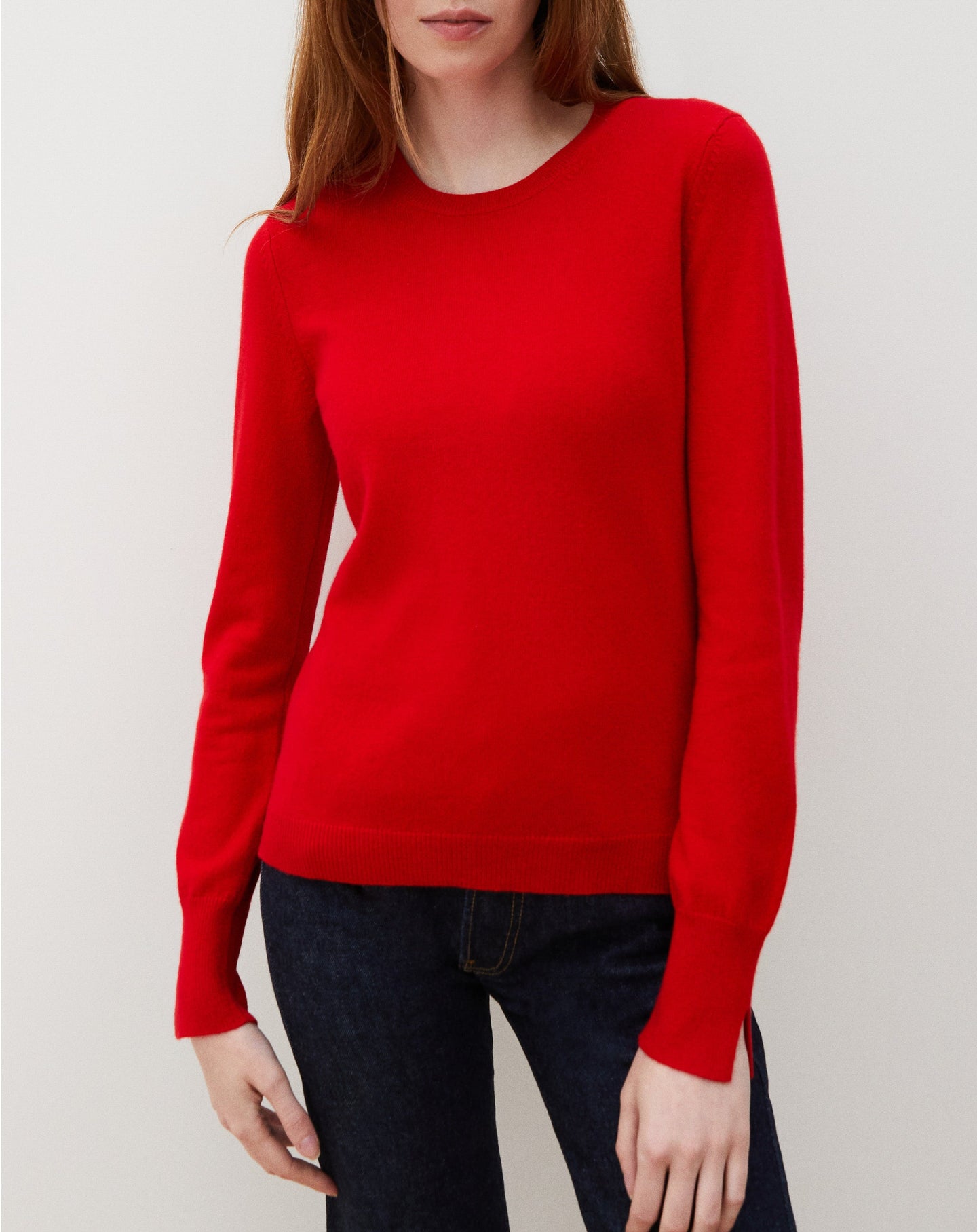 Pull ras de cou cintré à fentes en cachemire et soie - Rouge Gorge