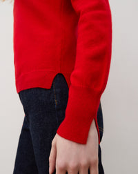Pull ras de cou cintré à fentes en cachemire et soie - Rouge Gorge