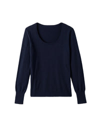 Pull col rond décolleté danseuse  en cachemire -  Marine