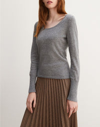 Pull ras de cou à decolleté danseuse en cachemire - Flanelle