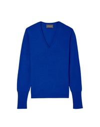 Slim-fit V-neck cashmere and silk slit jumper - Royal