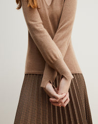 Slim-fit V-neck cashmere and silk slit jumper - Camel