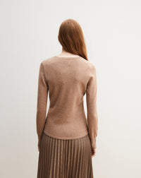 Slim-fit V-neck cashmere and silk slit jumper - Camel