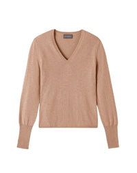 Slim-fit V-neck cashmere and silk slit jumper - Camel