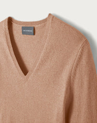 Slim-fit V-neck cashmere and silk slit jumper - Camel