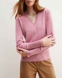 Slim-fit V-neck cashmere and silk slit jumper - Azalée
