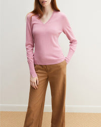 Slim-fit V-neck cashmere and silk slit jumper - Azalée